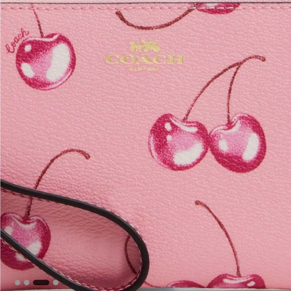 COPY - Coach Corner Zip Wristlet - Cherry (Pink) Print Canvas & Leather - brand… - Picture 2 of 6